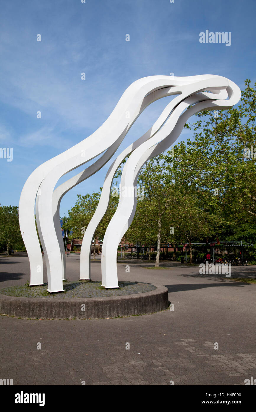Entrance to Allwetterzoo, iron sculpture of a mythical giraffe, Muenster, Muensterland, North Rhine-Westphalia Stock Photo