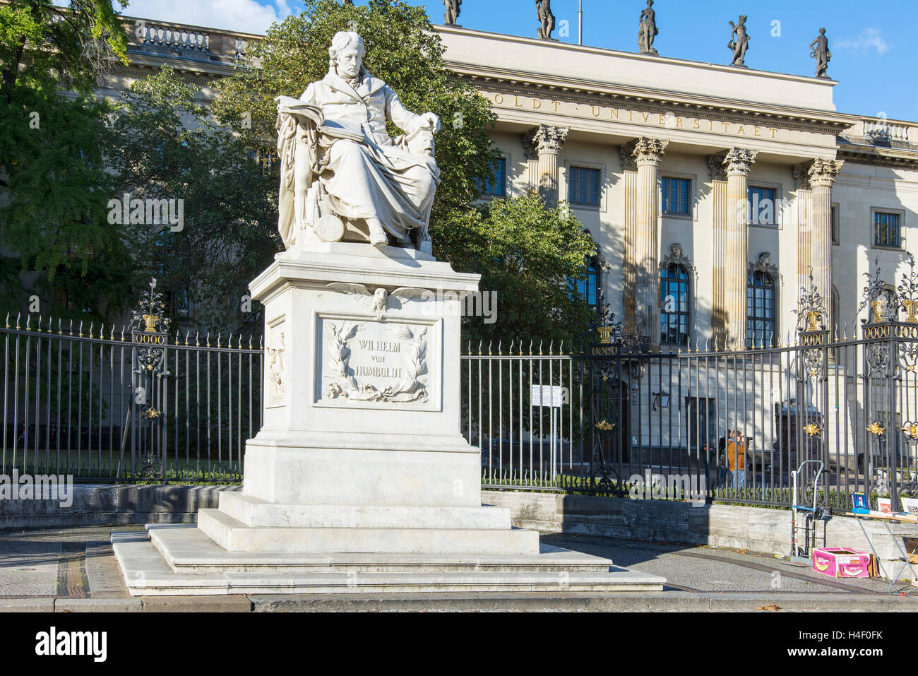 The statue in front of the Humboldt University in Berlin Stock Photo