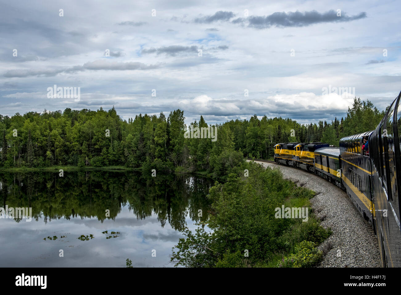 Alaska Railways train through forest Seward, Alaska Stock Photo