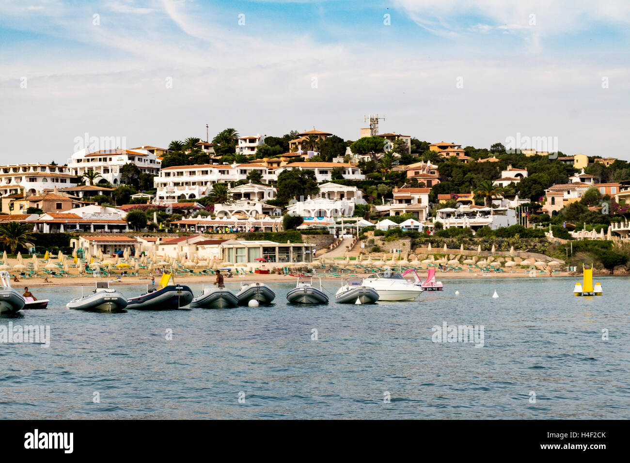 View of Baia Sardinia’s Beach, Buildings, Shops and Restaurants with