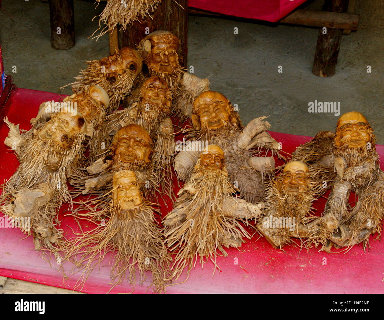 Crafts - carving figures of bamboo roots. Cat Cat Village, Muong Hoa valley,  Sapa, Lao Cai Province, Vietnam, Asia Stock Photo
