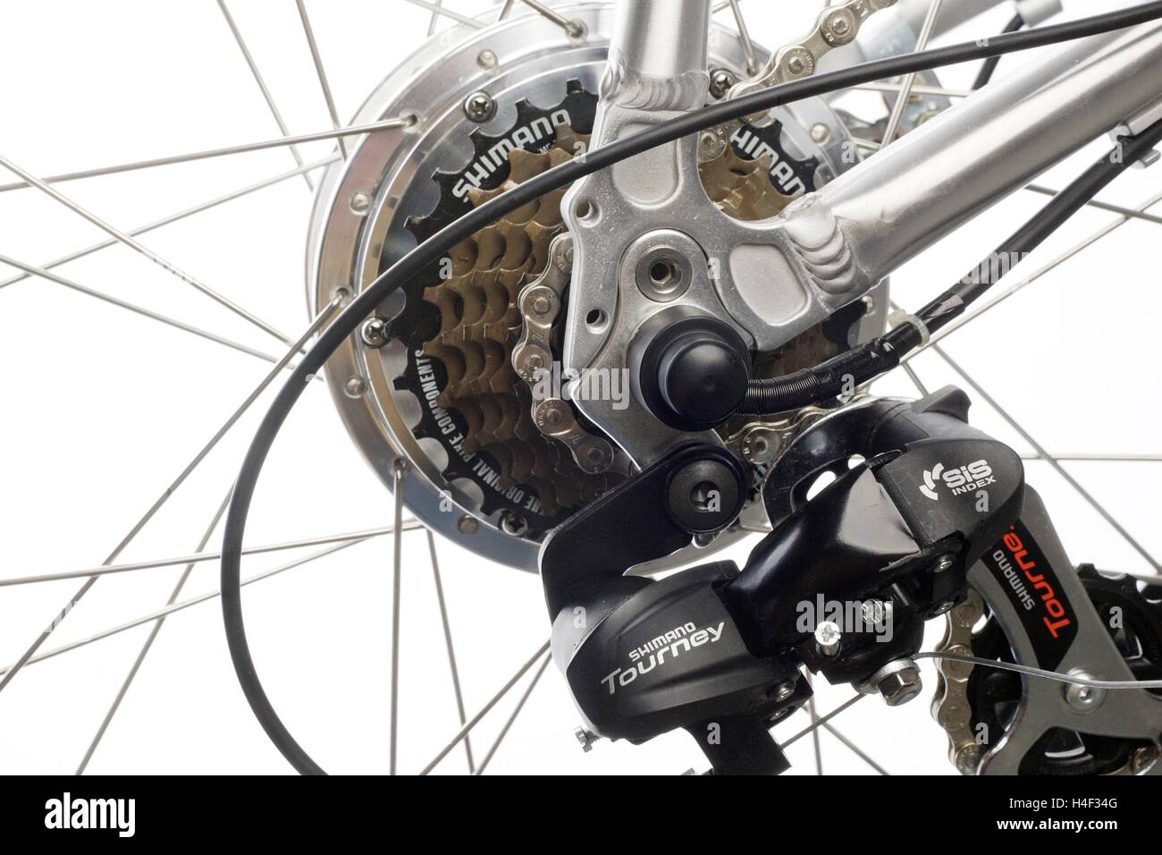 derailleur gears on a  bicycle, clean white background Stock Photo