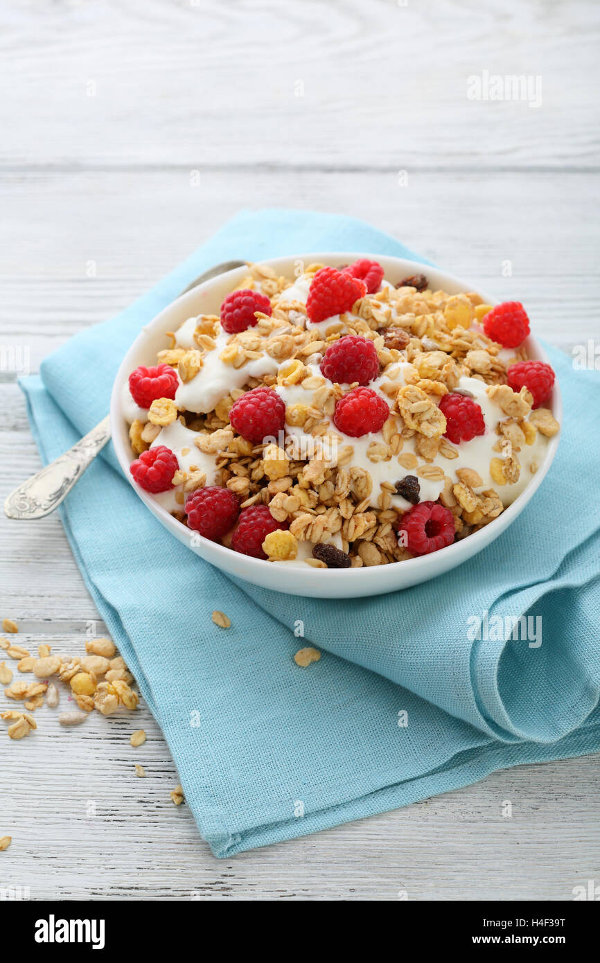 Healthy breakfast with berry, food closeup Stock Photo