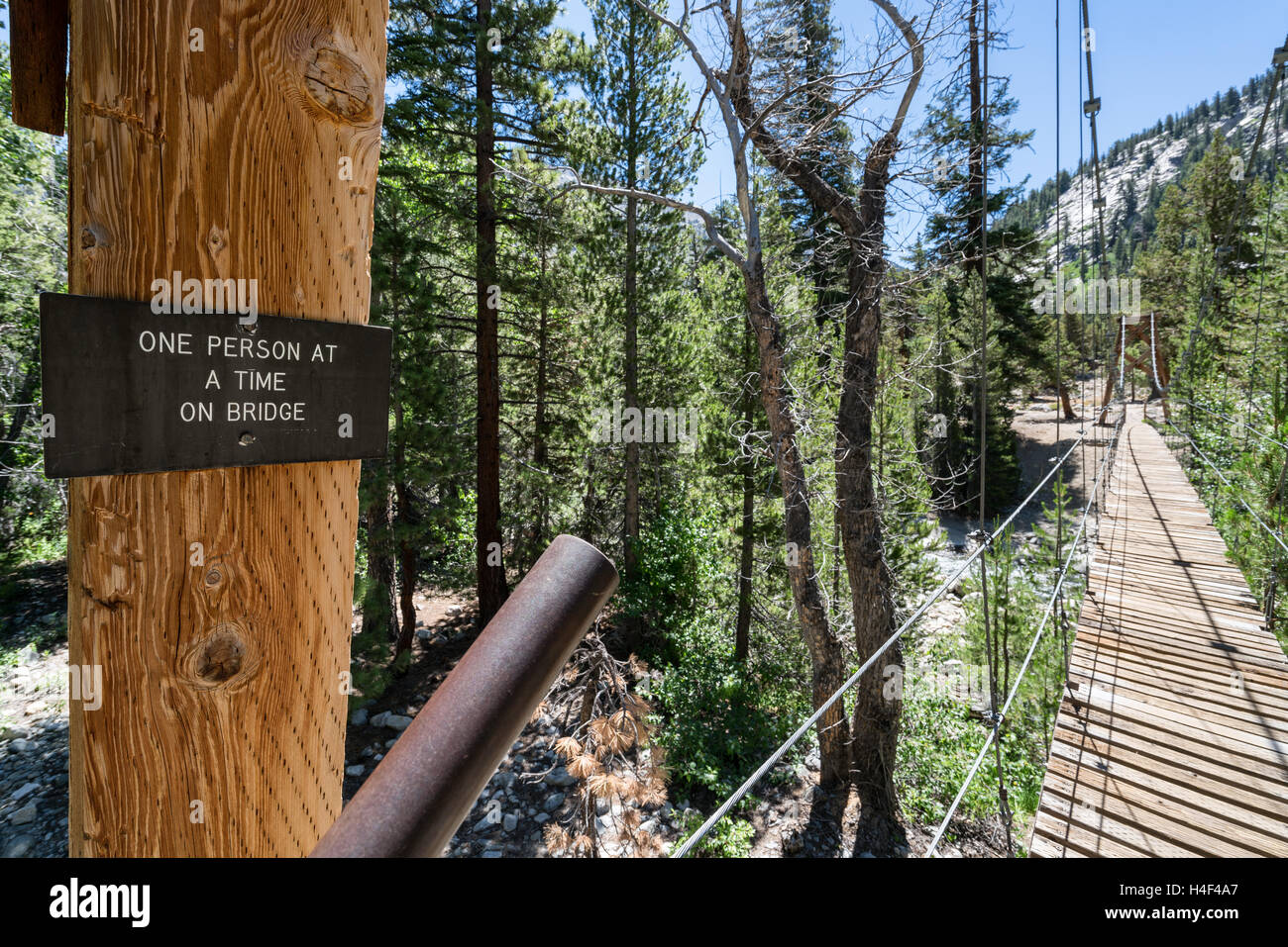 Suspension bridge on John Muir Trail, Sierra Nevada mountains