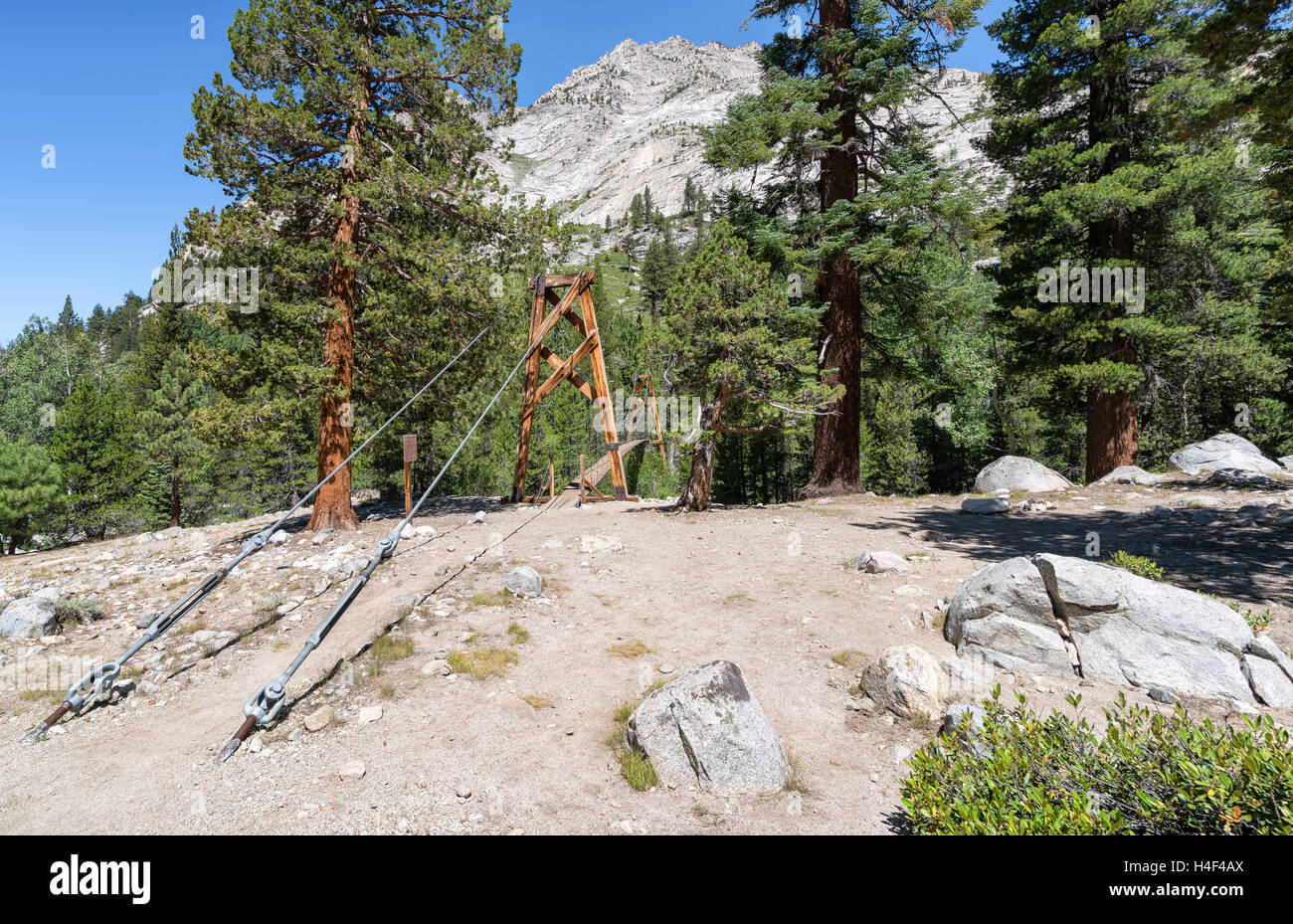 Suspension bridge on John Muir Trail, Sierra Nevada mountains, California, United States of America, North America Stock Photo