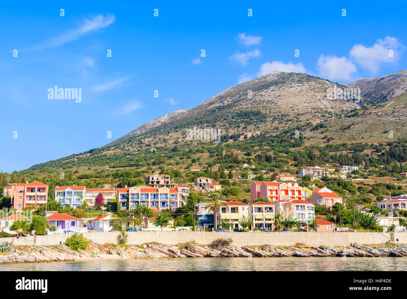 View of Agia Efimia village with colorful houses on Kefalonia Island, Greece Stock Photo