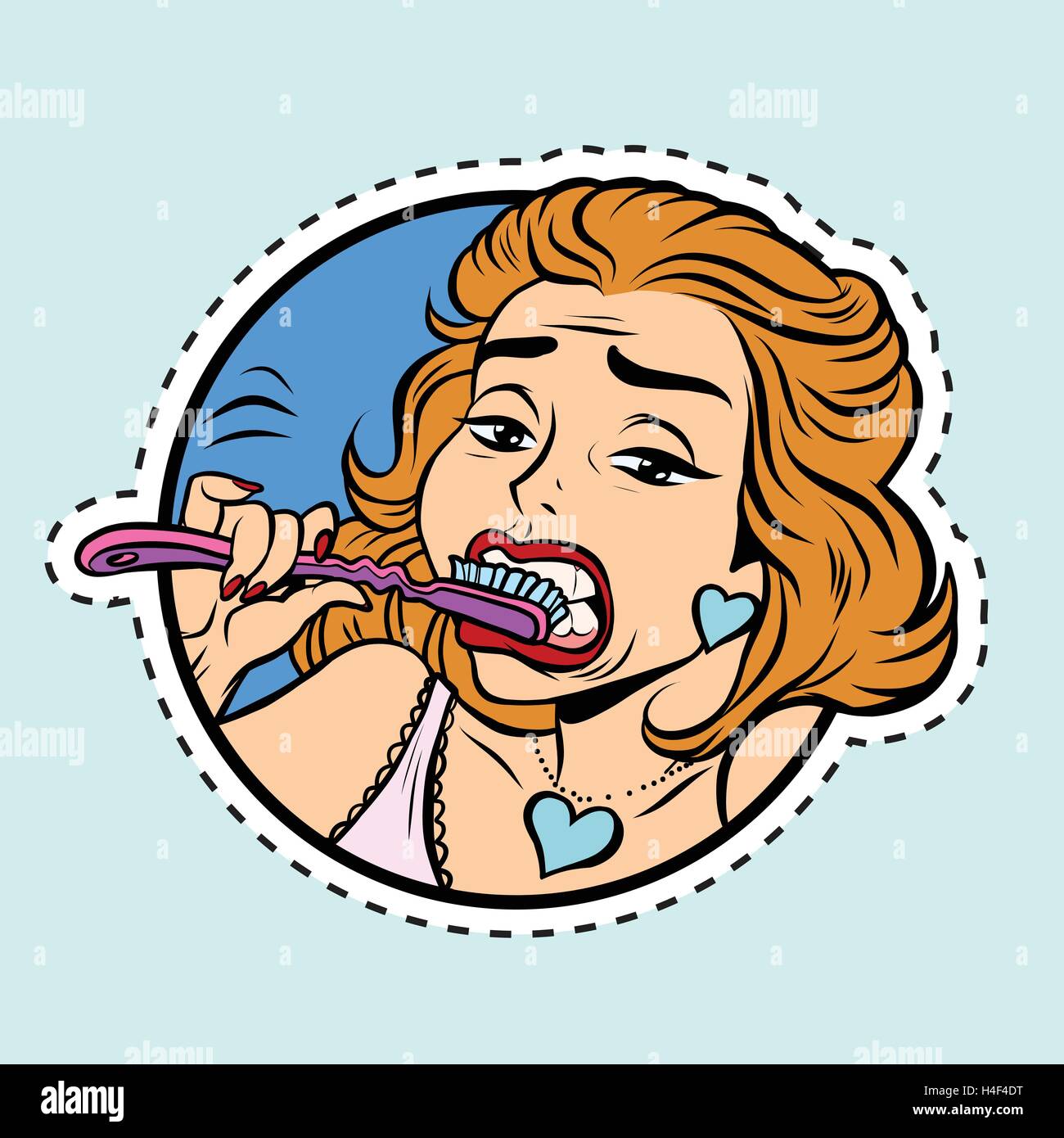 Beautiful girl brushing her teeth Stock Vector