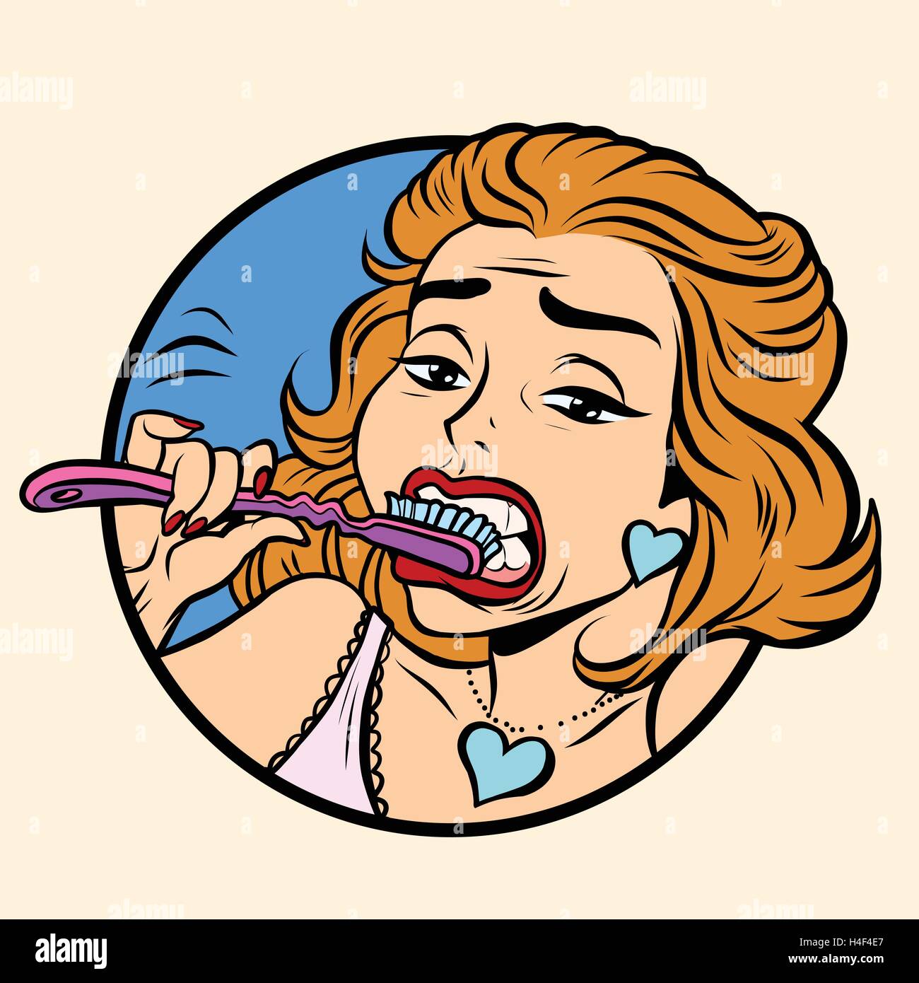 Beautiful girl brushing her teeth Stock Vector