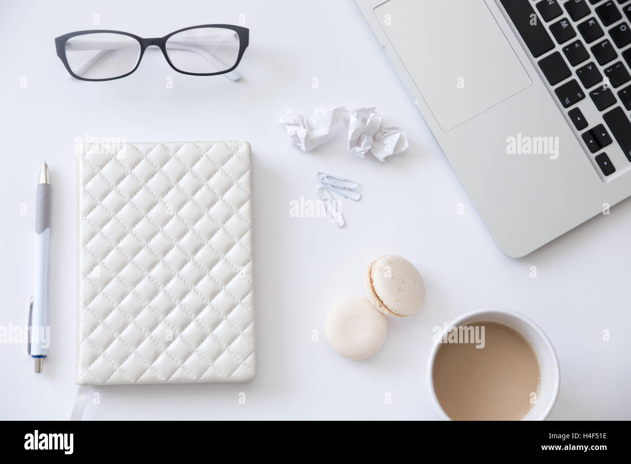 Top view of a working desk with lady office supplies Stock Photo Alamy