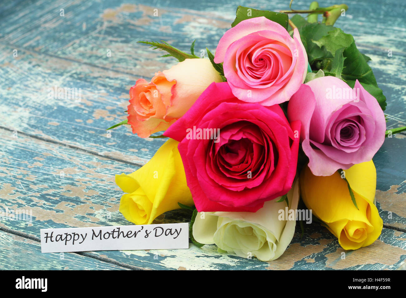 Happy Mother's day card with colorful roses bouquet Stock Photo - Alamy