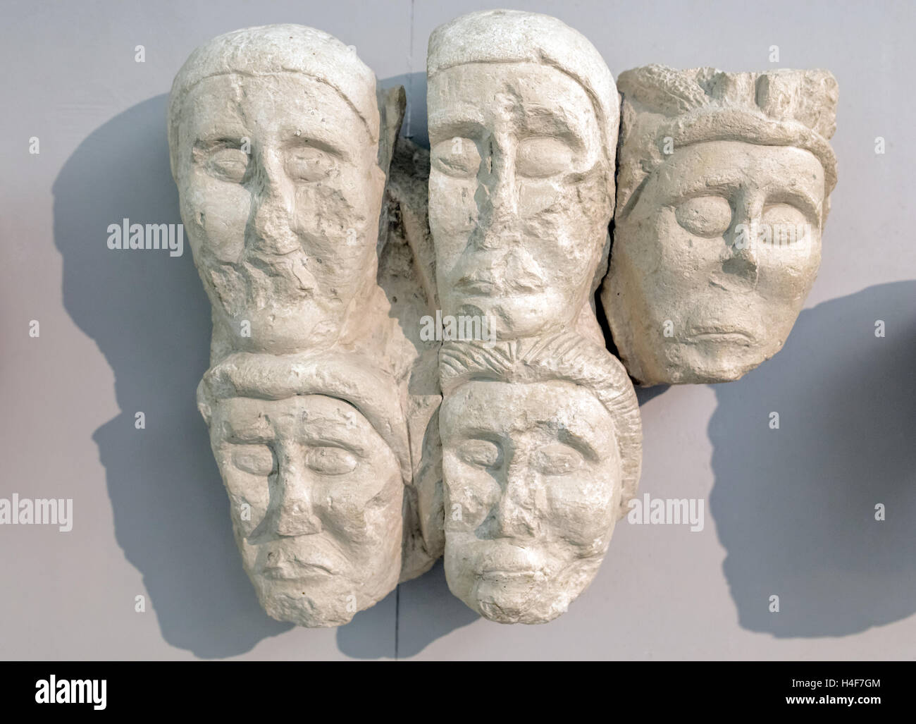 Heads from the pre-Roman Celto-Ligurian settlement of Entremont, Musee Granet, Aix-en-Provence, Bouches-du-Rhone department, Pro Stock Photo