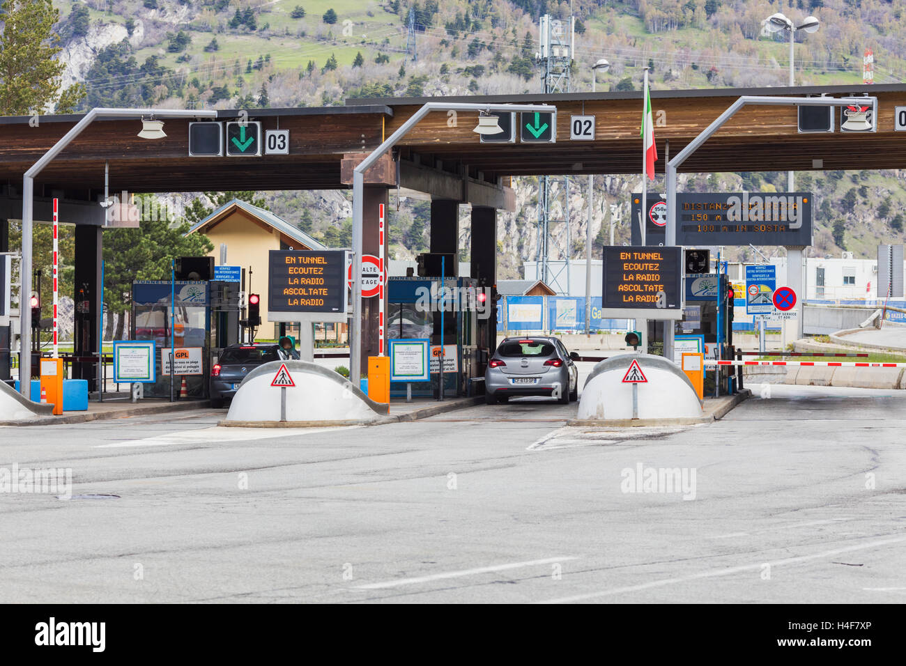 French entrance to the Frejus Road Tunnel, Cottian Alps, Modane, Savoie, France Stock Photo