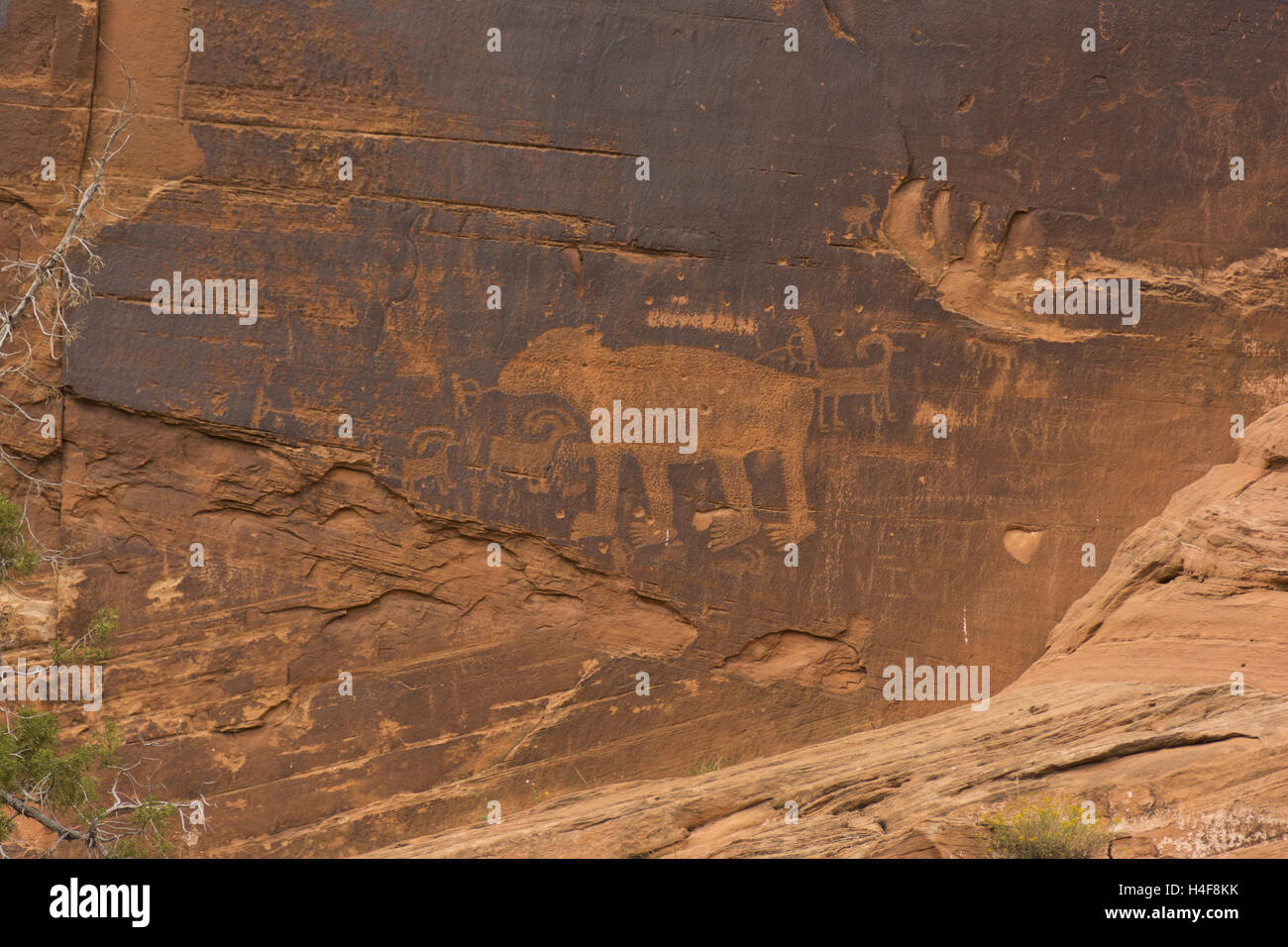 Utah, Potash-Lower Colorado River Scenic Byway, Potash petroglyphs Stock Photo