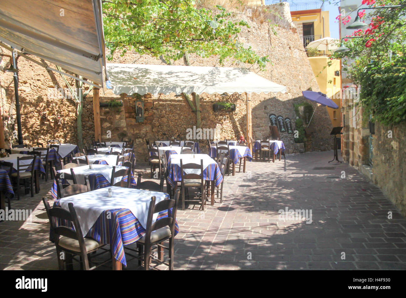 Outdoor restaurant, Chania, Crete, Greece Stock Photo Alamy