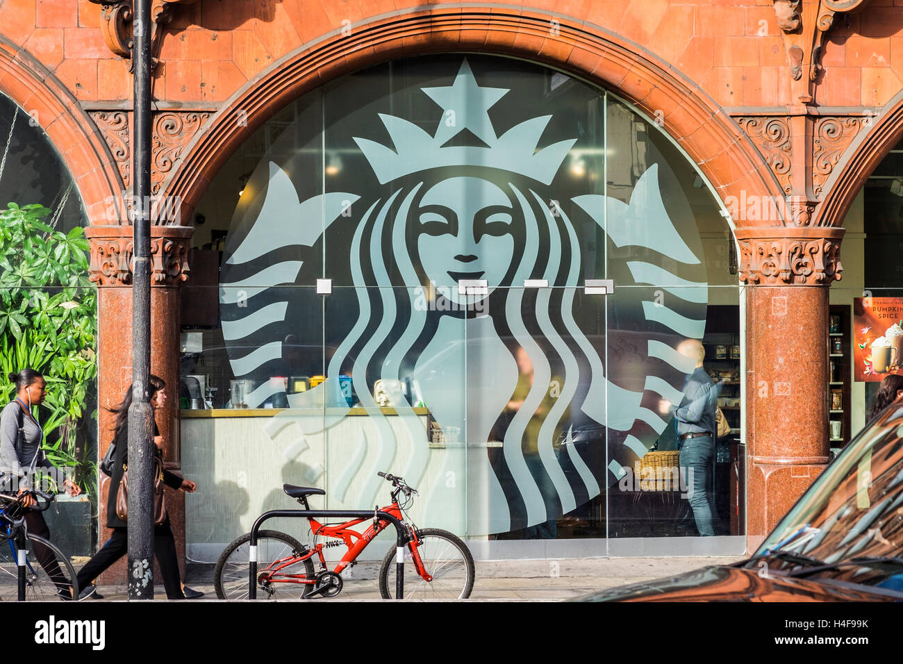Starbucks coffee shop window, Old Street Roundabout, London, England, U.K Stock Photo Alamy