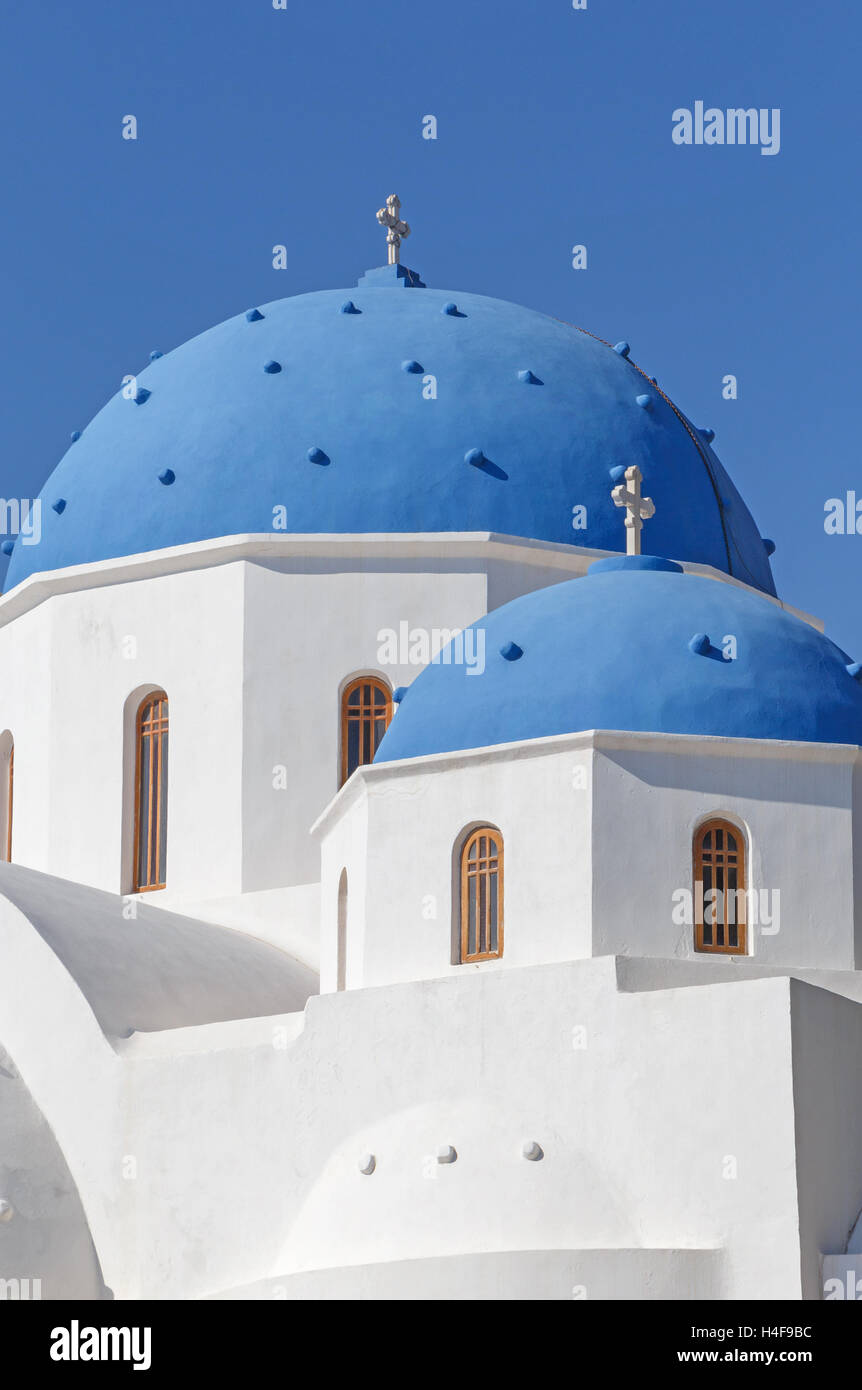 domes of church of Holy Cross in Perissa on Santorini Stock Photo