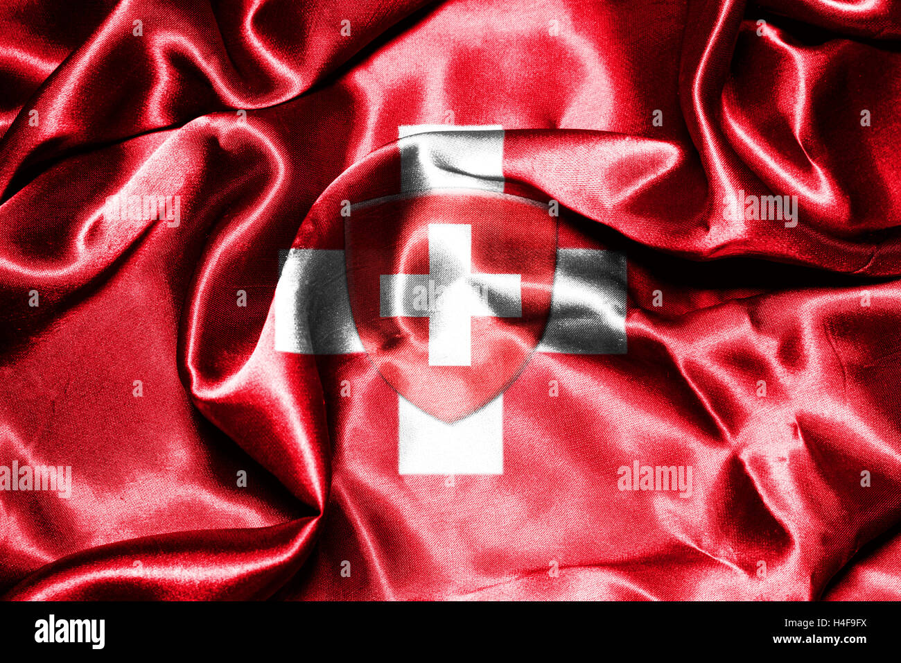 Switzerland National Flag With Coat Of Arms Stock Photo