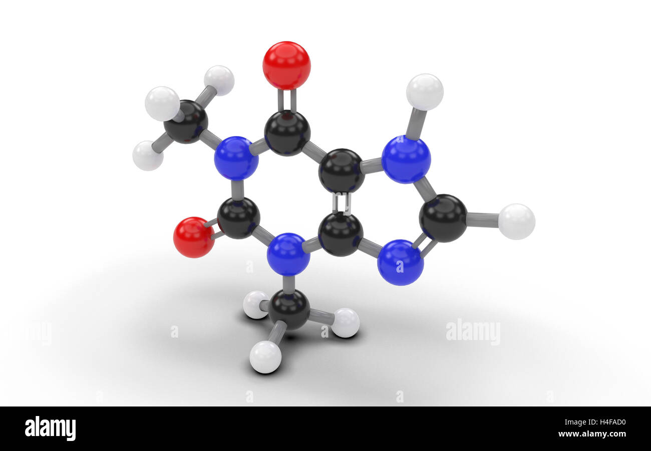 Structural model of theophylline molecule. 3D render Stock Photo - Alamy