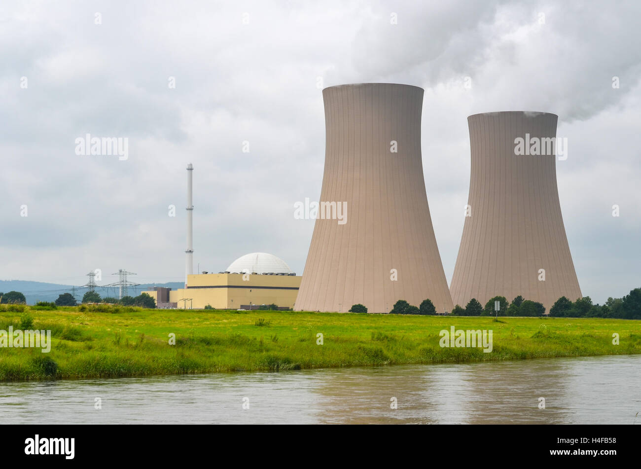 Cooling towers of the Grohnde nuclear powerplant,Germany Stock Photo