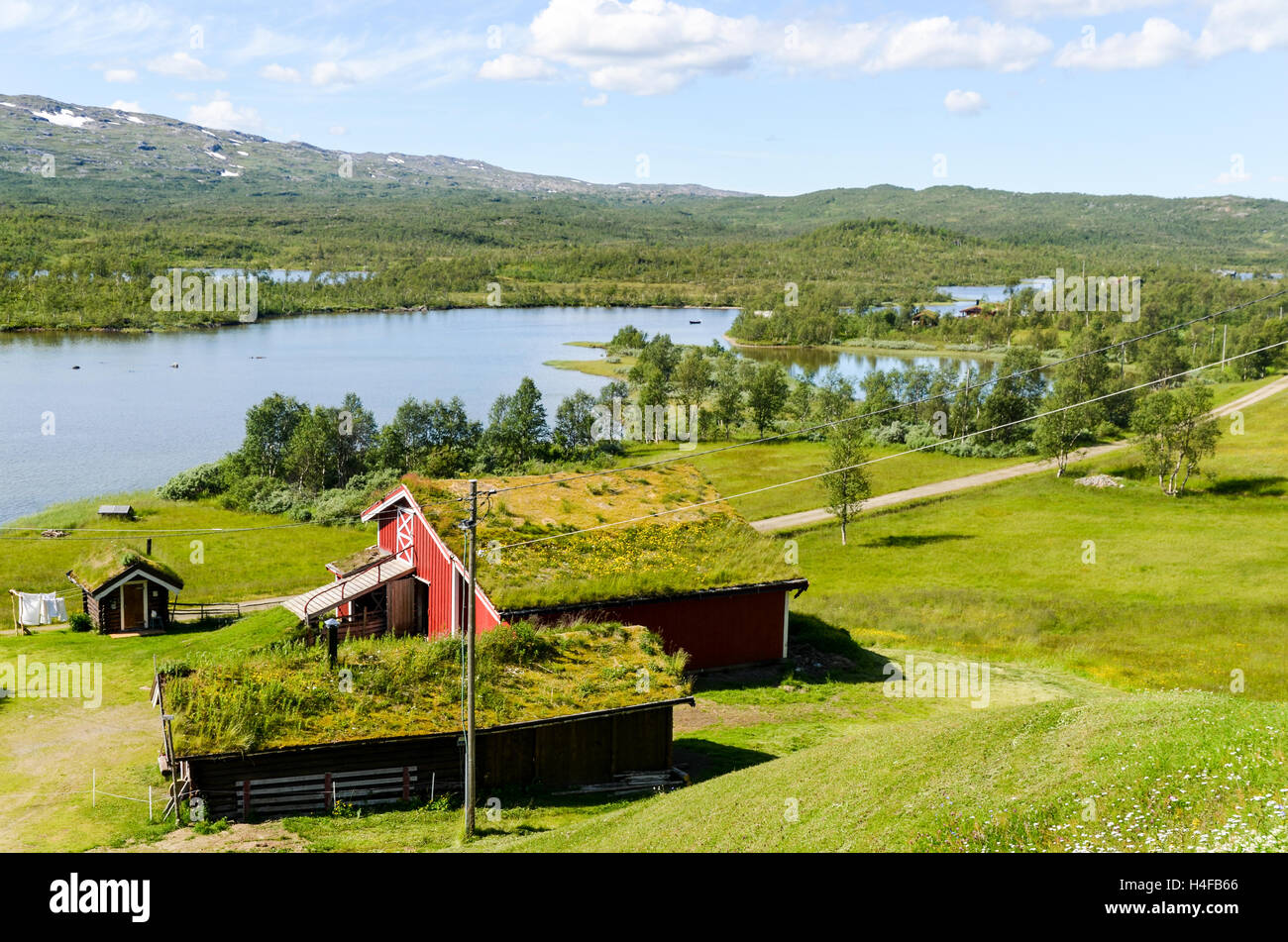 Farmstead house in Northern Norway outdoors, lakes and mountains Stock Photo