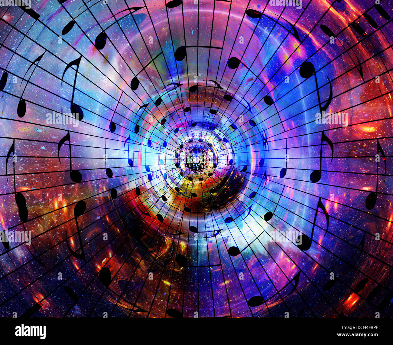 music notes in space with stars. abstract color background. Music ...