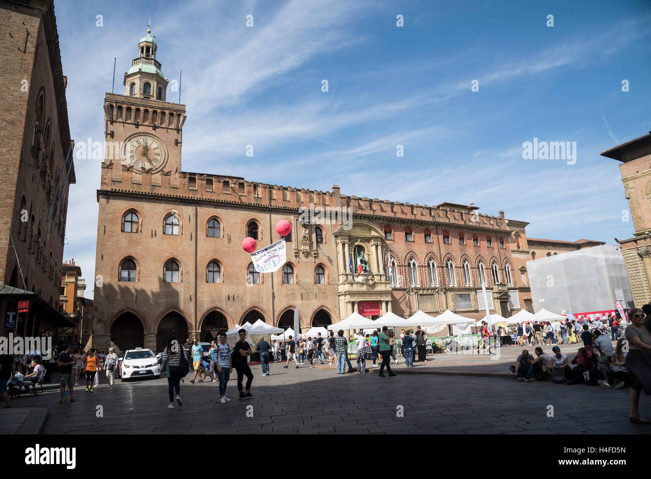 City Hall in Piazza Maggiore square, Bologna, Italy, Europe Stock Photo