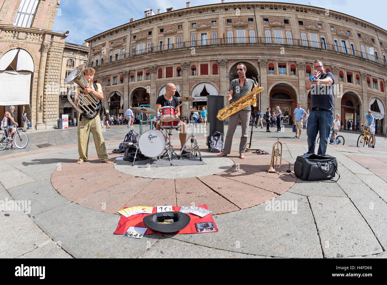 Jazz band playing in Piazza Maggiore is a central square of Bologna