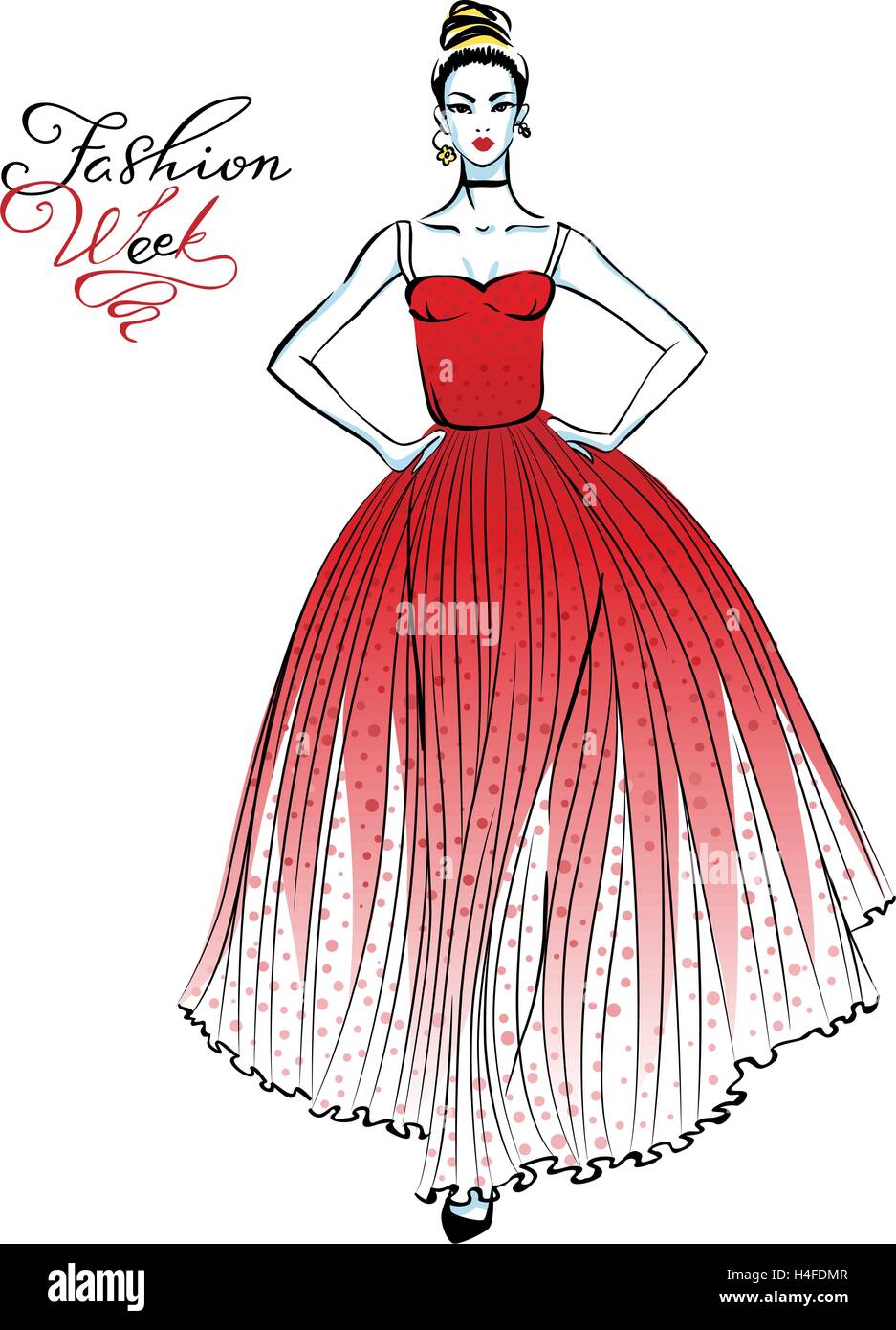 Fashionable girl in red dress Stock Vector Image & Art - Alamy