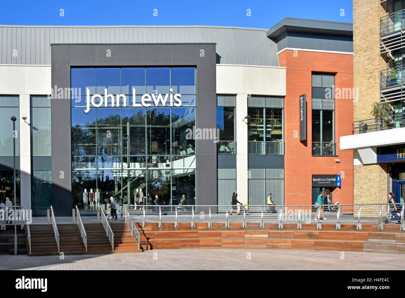 Essex England UK new purpose built John Lewis department store & sign entrance in Chelmsford town centre centerpiece of a new retail development Stock Photo