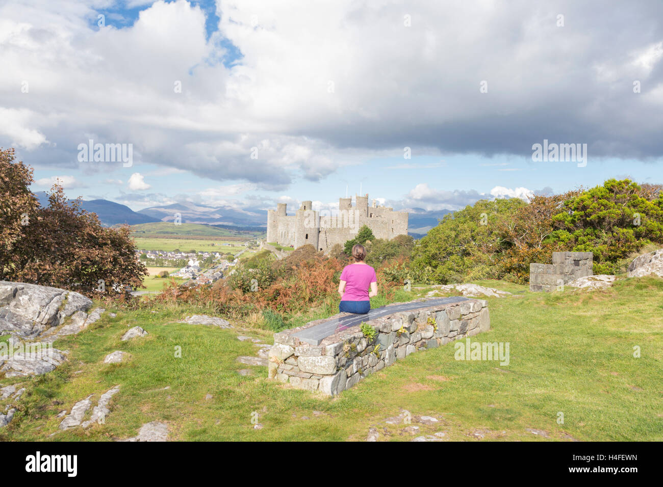 Harlech Castle, Snowdonia National Park, Gwynedd, North Wales, UK Stock Photo