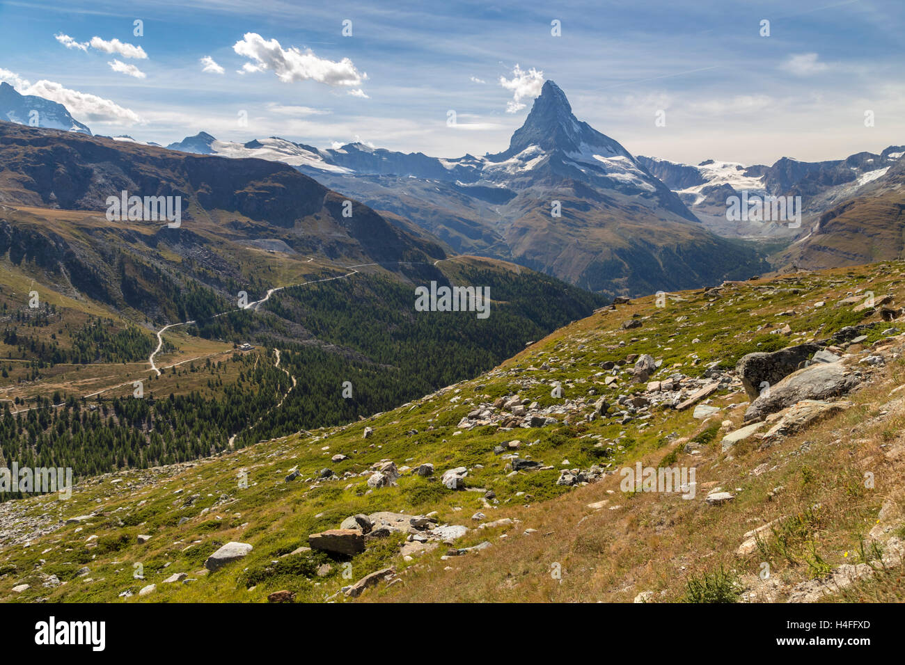 In front of the Matterhorn, Zermatt, Switzerland. Stock Photo