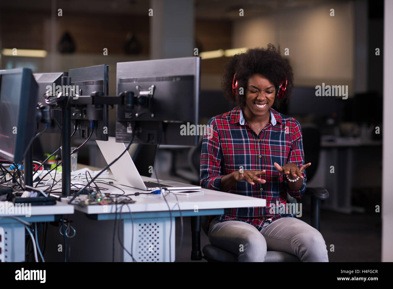 portrait of a young successful African American beautiful woman who ...