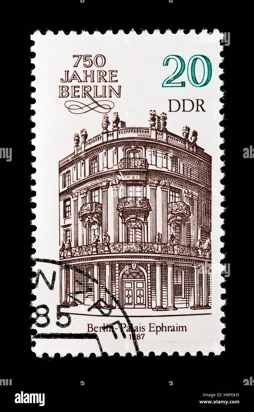 Postage stamp from East Germany (DDR) depicting a reconstructed Palais Ephraim, Nikolai Quarter, demolished in 1936, Berlin. Stock Photo