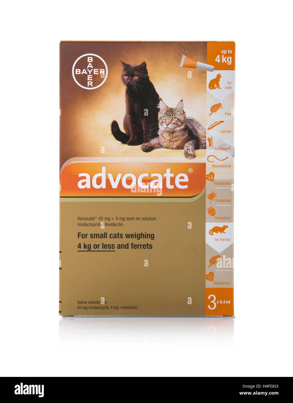 Advocate Flea Treatment for Small cats  and Ferrets on a white background Stock Photo