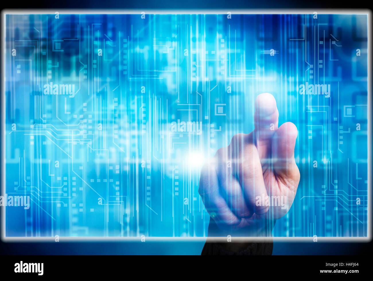 hand touching a screen - big data  and search concept Stock Photo