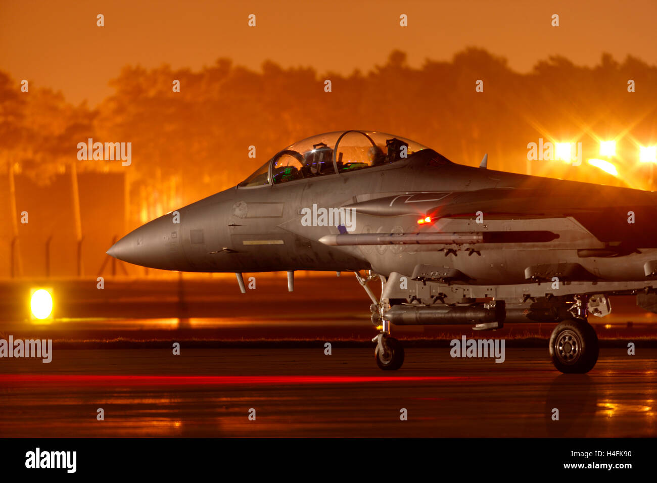 F-15E Strike Eagle at night ready to go on a training mission Stock Photo