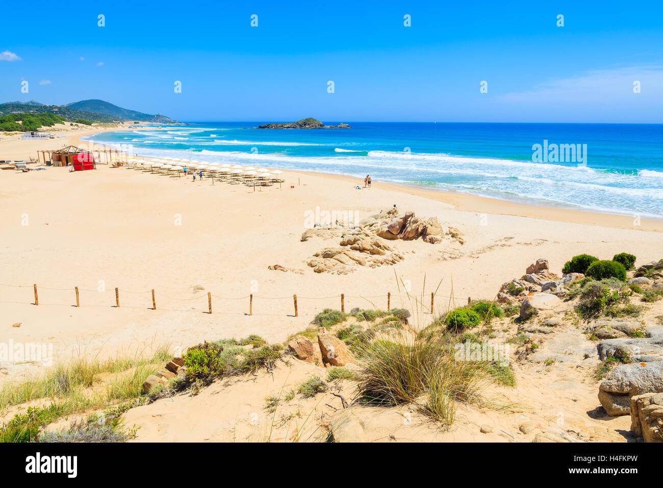 View of beautiful sea and bay on Su Guideu beach, Sardinia island, Italy Stock Photo