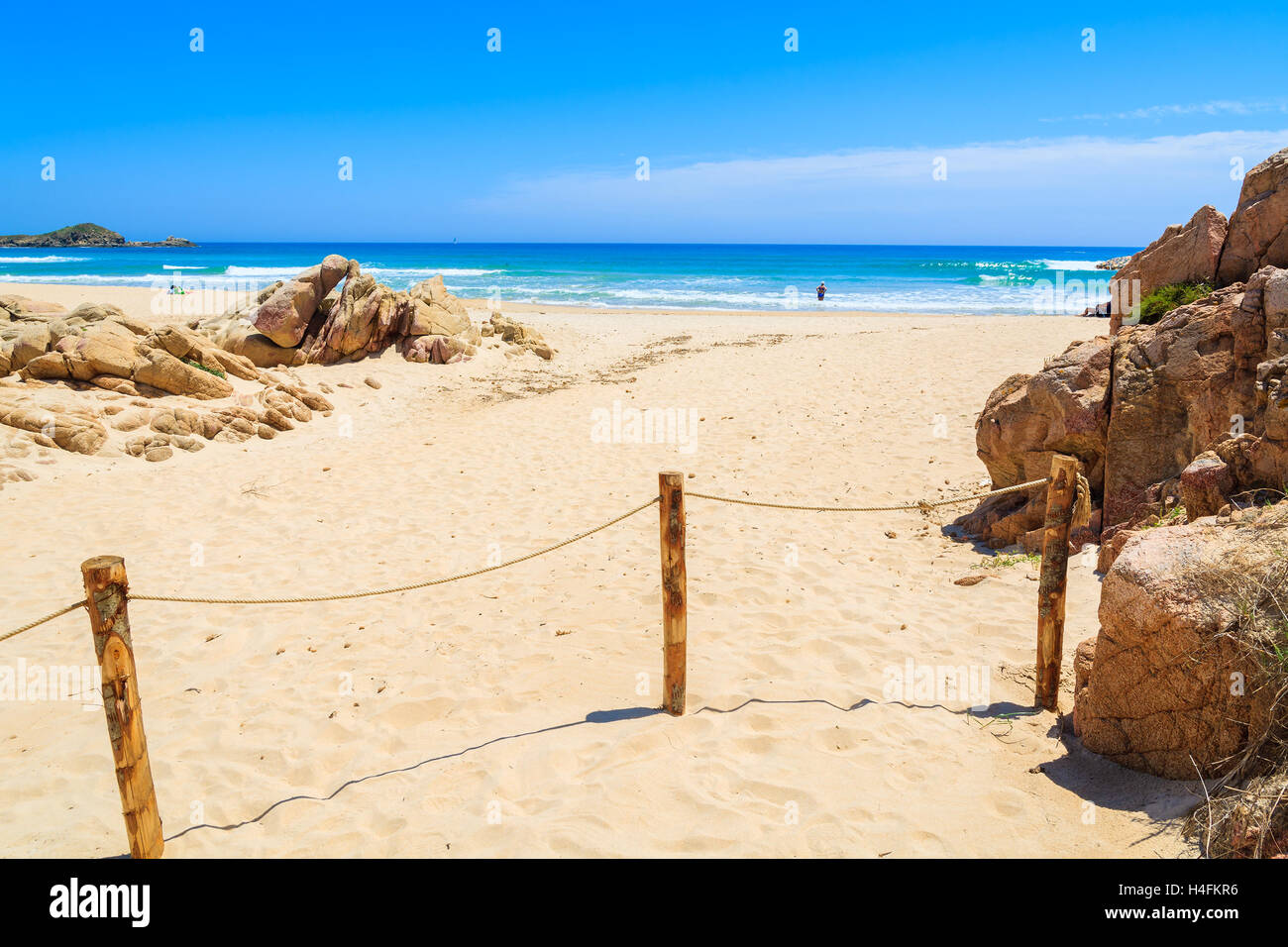 Idyllic golden sand Su Guideu beach with azure sea view, Sardinia island, Italy Stock Photo