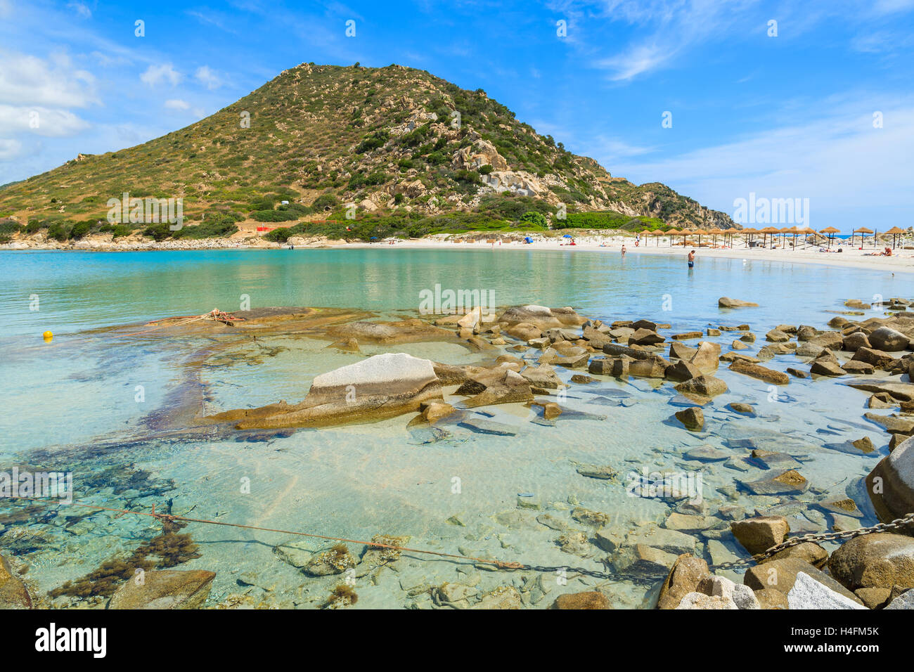 Beautiful beach at Punta Molentis bay on sunny summer day, Sardinia