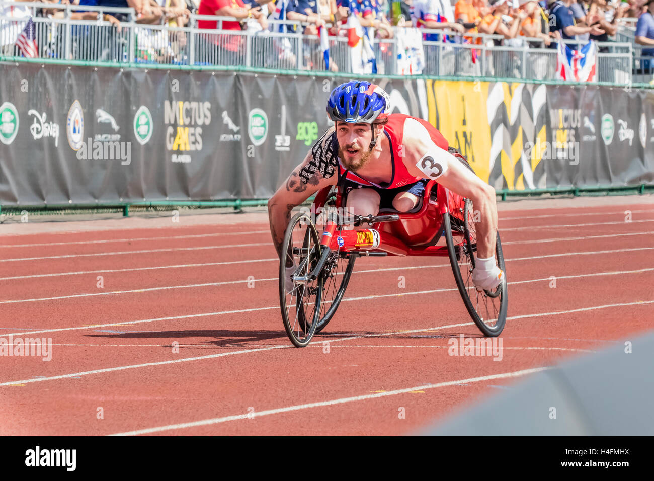 Chris Middleton of the United Kingdom competes in a track event during the Invictus Games on May 10, 2016 at ESPN Wide World of Sports Complex in Orlando, FL. Stock Photo