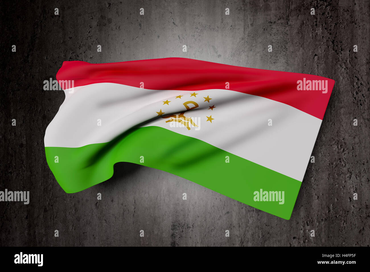 3d rendering of Republic of Tajikistan flag waving on dirty background Stock Photo