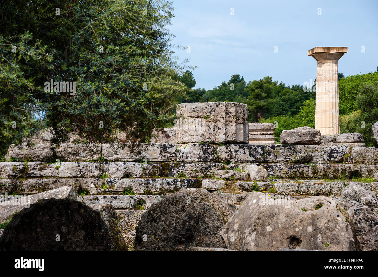 Olympia, Greece. The site of the Olympic Games in classical times. The Temple of Zeus. Stock Photo