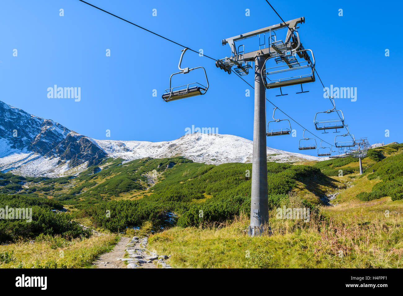 Chair lift to Kasprowy Wierch peak in Gasienicowa valley, High Tatra Mountains, Poland Stock Photo