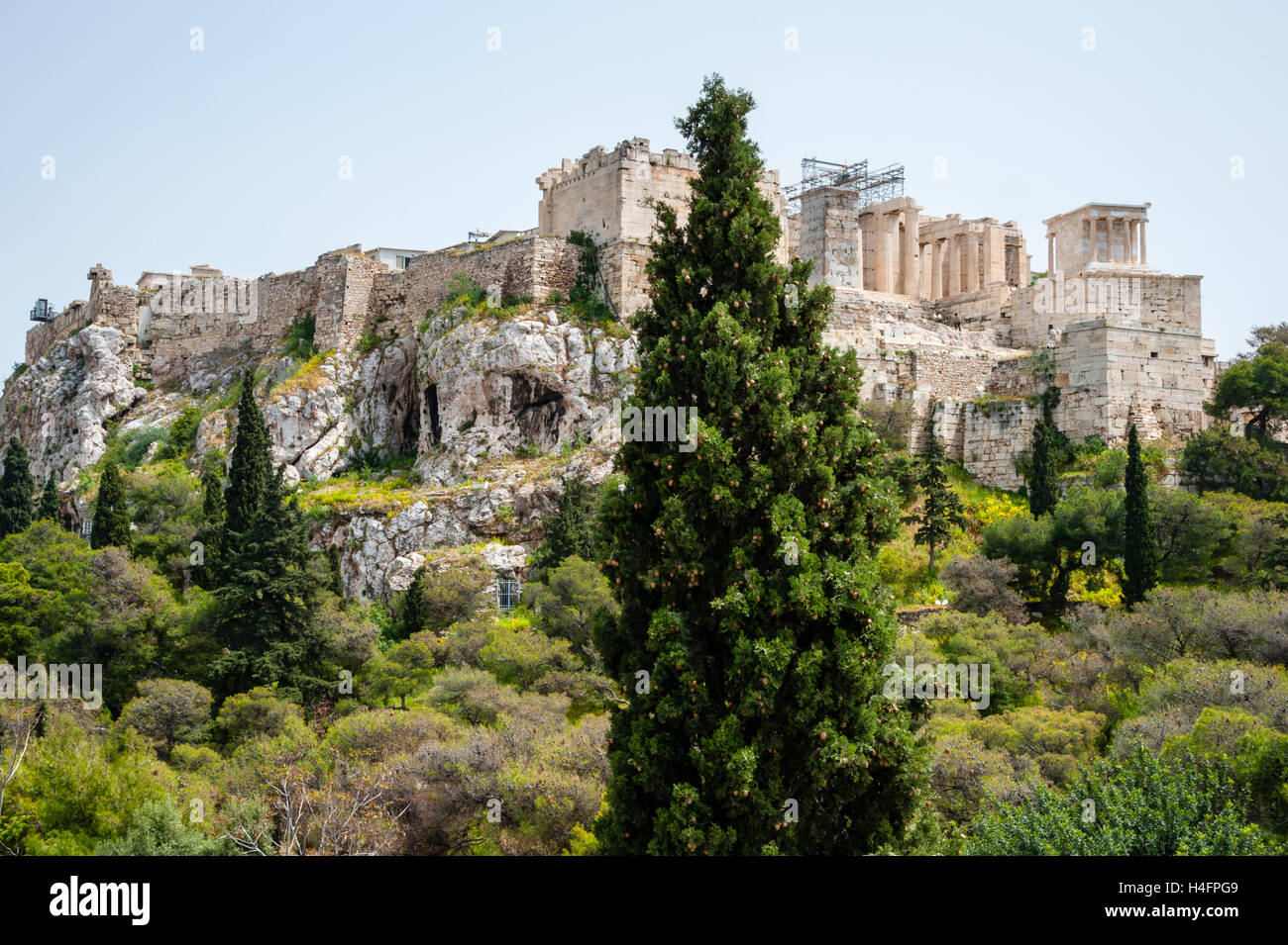 Athens, Greece. View from Areopagus below the Acropolis. The Propylaea. Stock Photo