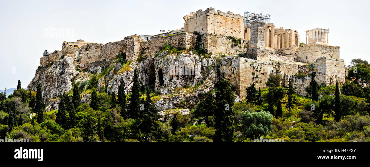 Athens, Greece. View of Acropolis from Areopagus with the Propylaea. Stock Photo