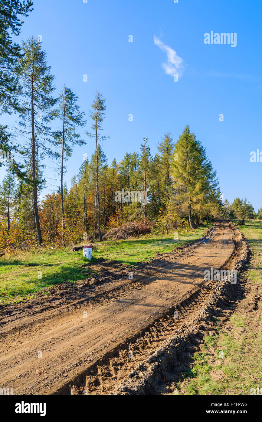 Rural road in Pieniny Mountains in autumn season, Poland Stock Photo