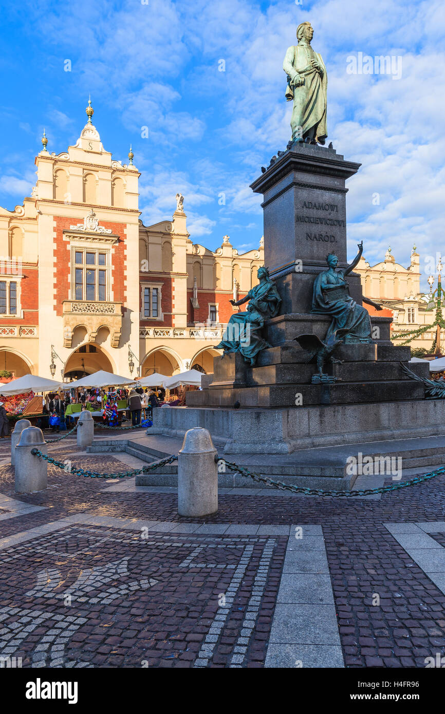 Cloth Hall building and Adam Mickiewicz statue in Krakow, Poland Stock Photo