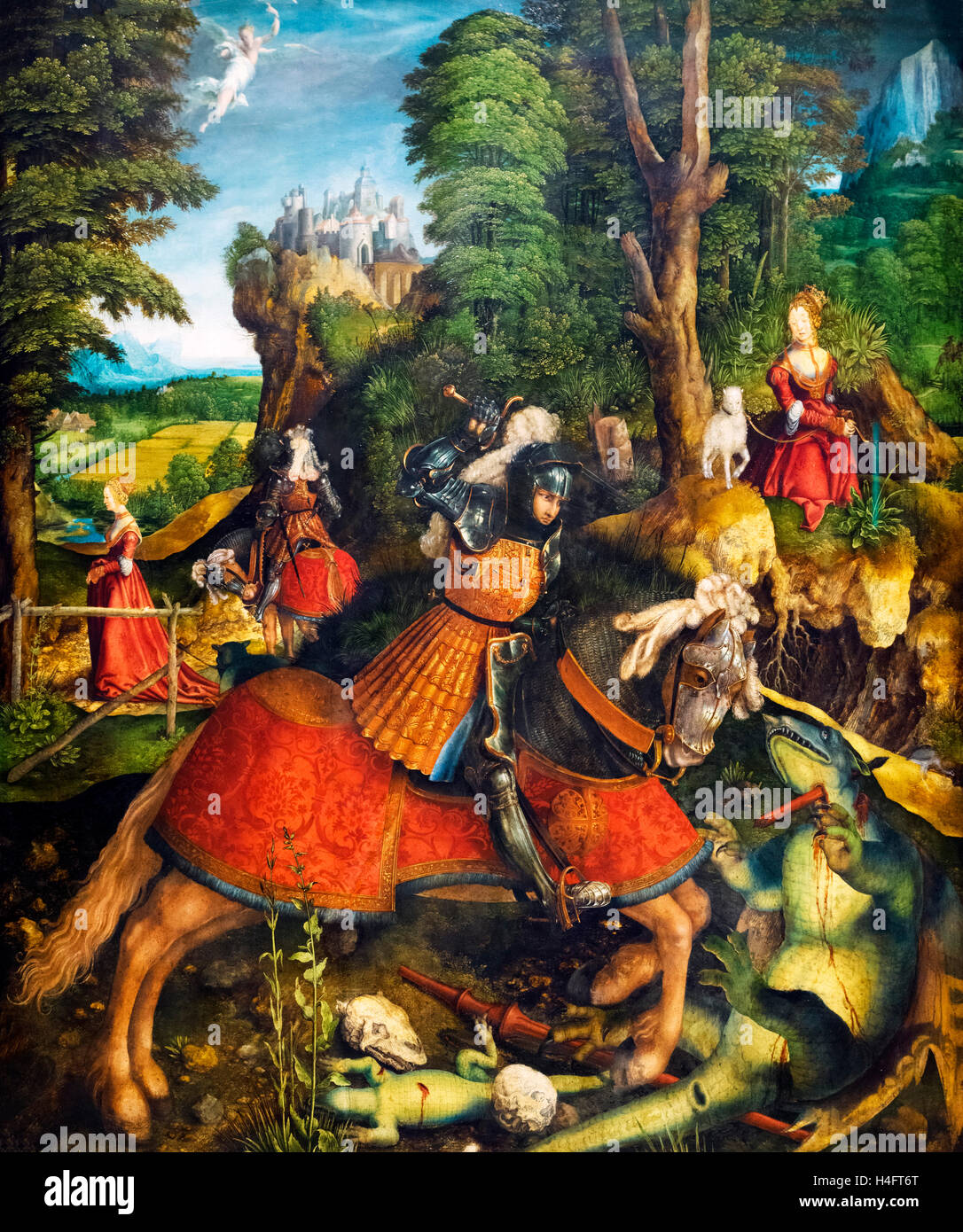 St George and the Dragon by Leonhard Beck, c.1515, oil on panel. Stock Photo