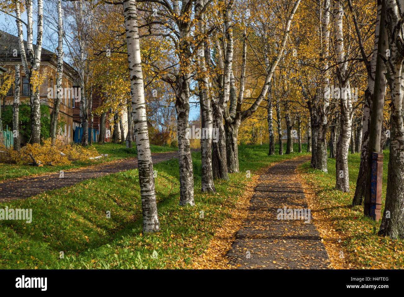 Autumn view of the small Russian provincial town Tutaev (old name Romanov Borisoglebsky) and the Volga River, Yaroslavl oblast Stock Photo