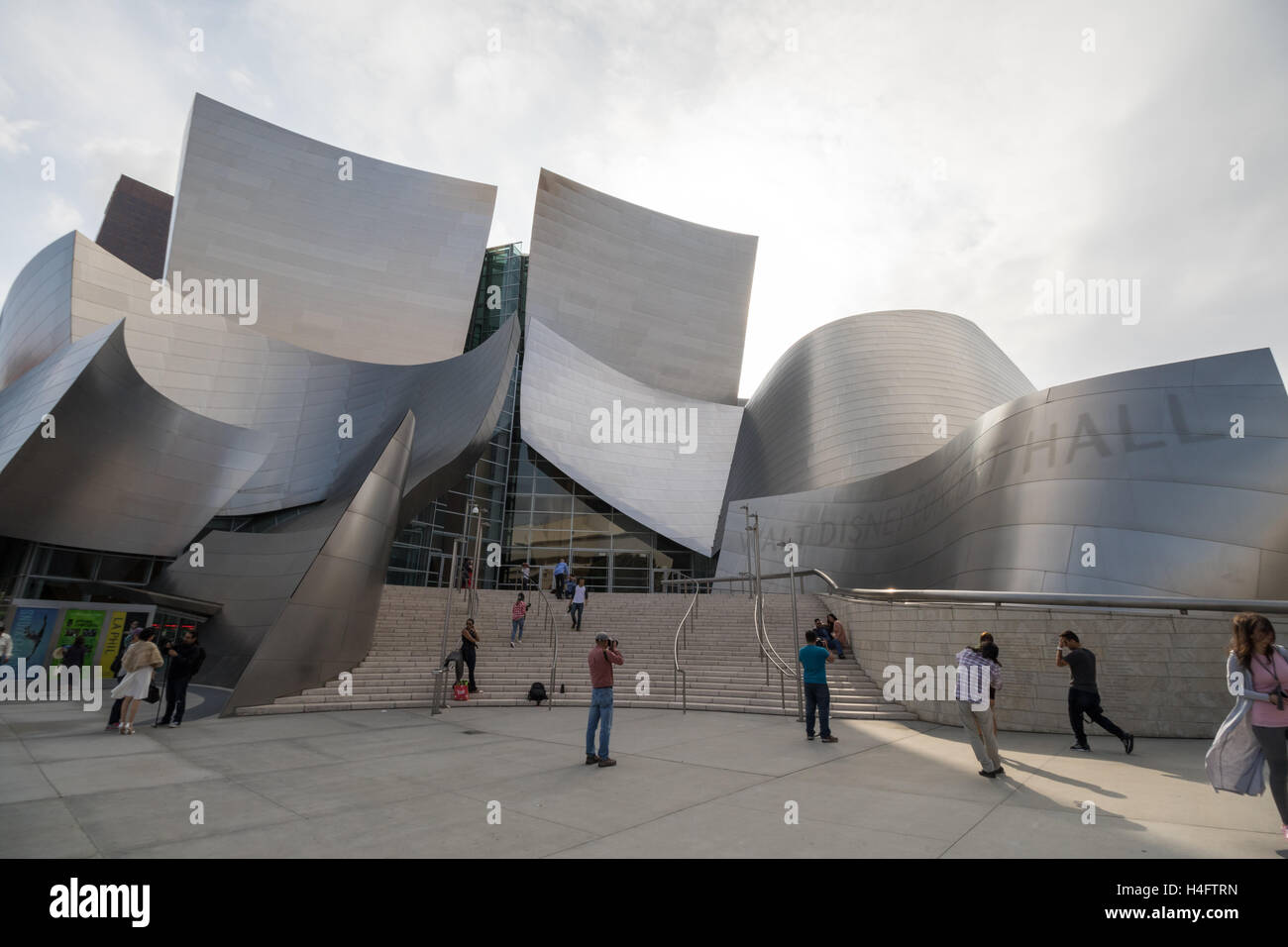 Front facade of the Walt Disney Concert Hall with locals Stock Photo